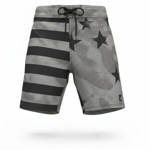 Forged Board Shorts Mens 32 Gray Stars and Stripes Camo Patriotic Swim Trunks